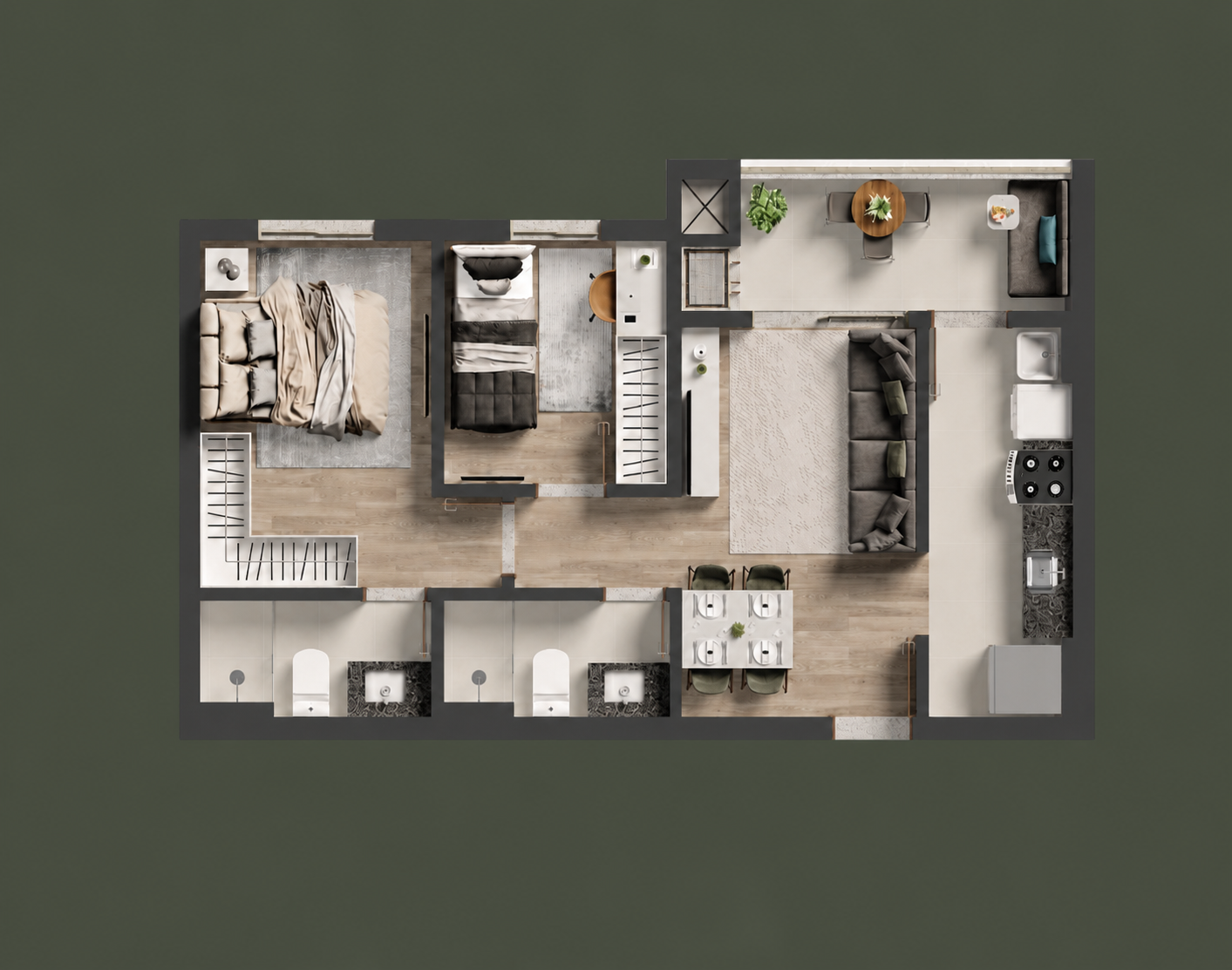 2 quartos com 1 suíte · 55 m²