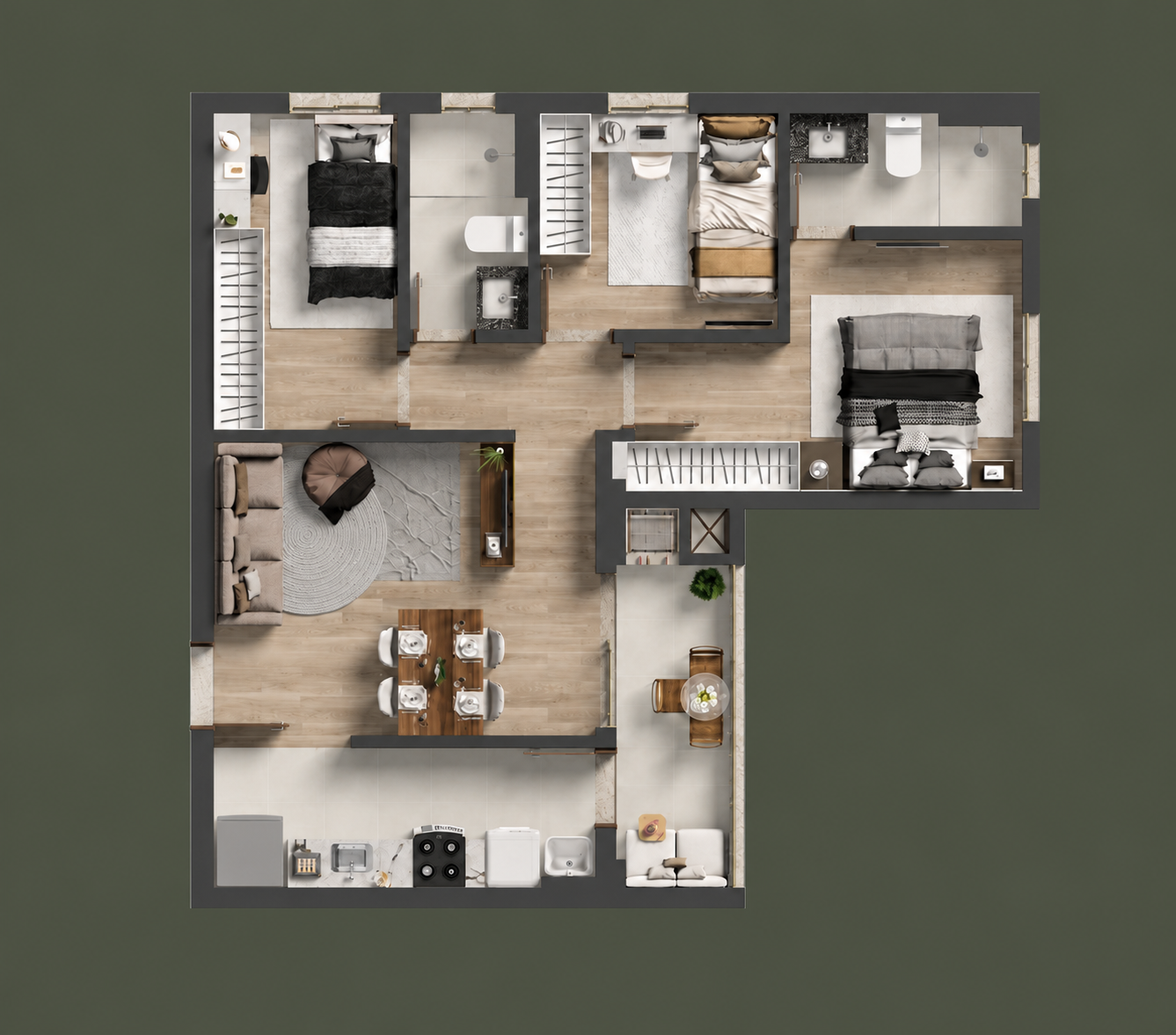 3 quartos com 1 suíte · 68 m²
